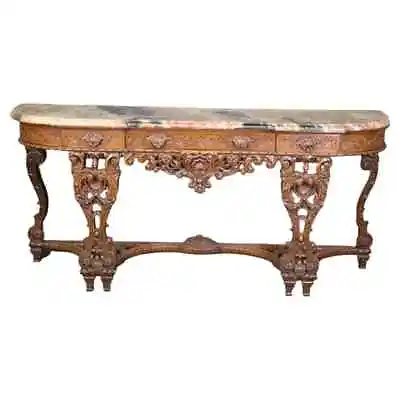 Massive Breccia Vendome Marble Top French Louis XIV Style Walnut Sideboard • $6495