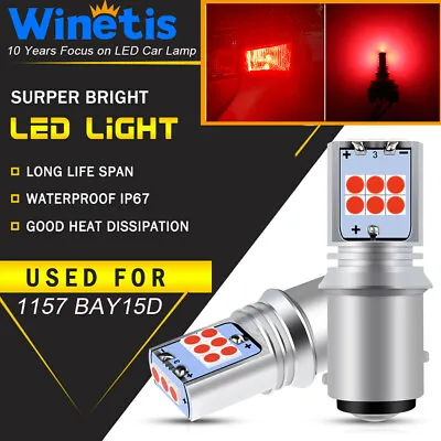 WINETIS 1157 2057 RED LED Turn Signal Brake Tail Lights Bulbs 3030-SMD BAY15D • $11.99