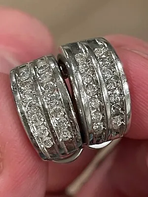 Vintage Estate Diamond 14K Solid White Gold Button Clip-On Earrings! WOW! 5.1GR! • $349.99