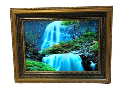 Vintage Framed Light Up Motion Waterfall Tabletop Picture With Water Bird Sounds • $85