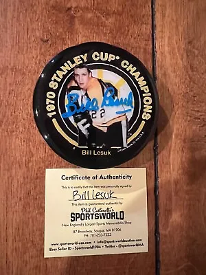 Bill Lesuk Signed Boston Bruins Puck 70-72 Stanley Cup Champions Coa Sportsworld • $44.99