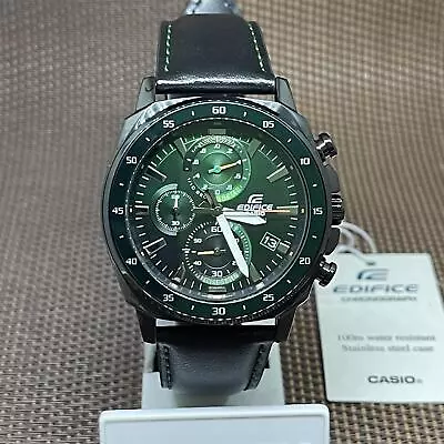 Casio Edifice EFV-600CL-3A Green Analog Chronograph Black Leather Men's Watch • $195.80