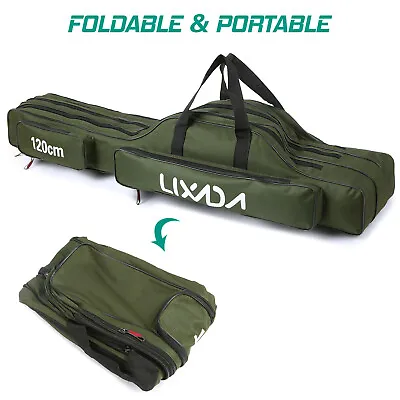 Lixada 1.5m 3 Layers Fishing Pole Bag Folding Rod Carry Case Tackle Storage Bag • $23.99