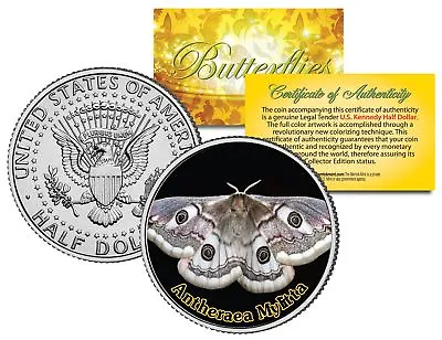 $8.95 • Buy ANTHERAEA MYLITTA BUTTERFLY JFK Kennedy Half Dollar U.S. Colorized Coin