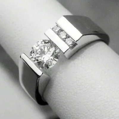 14k White Gold Over CZ Lab Created Men's Engagement Pure Ring 1.69Ct Tension Set • $89.99