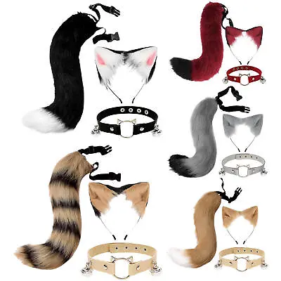 Womens Cosplay Faux Fur Fox Wolf Ears Headband And Furry Long Tail Girl Costume • $28.75