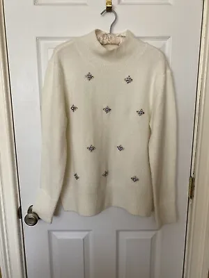 Vintage Sweater Justin Laurent Paris Bejeweled Sweater Sz M Embellished White • $30