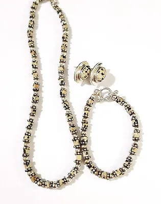 Vintage Sterling Silver Dalmatian Jasper Necklace Bracelet & Earrings Set • $24