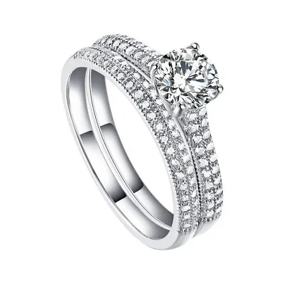 $32.99 • Buy Women's 925 Sterling Silver Lab Diamond Wedding Bridal Engagement Ring Set R35