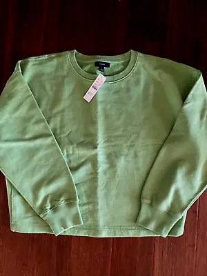 NWT J. Crew University Terry Cropped Crewneck Sweatshirt  Large Apple Green • $26.99