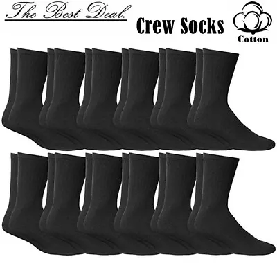 Mens Cushioned Crew Cotton Black Long Mid-calf Sports Work Socks Size 9-11 10-13 • $6.99