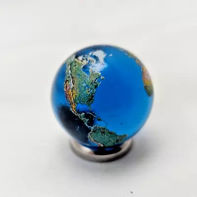 Blue Glass Marble Map EARTH World Globe 7/8” Diameter With Bag • $25