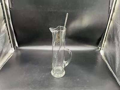 VTG MCM Clear Blown Glass Martini/Coctail Pitcher With Glass Stir Stick • $50