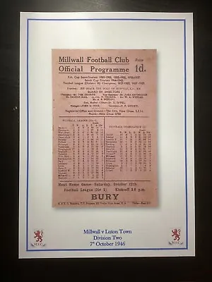 1946-47 Millwall V Luton Town Division 2 Programme PRINT • £2.50