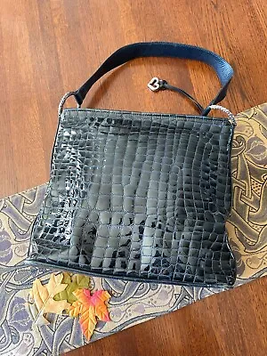 Vintage BRIGHTON Navy Blue Patent Leather  Purse Handbag Croc Pattern • $39.99