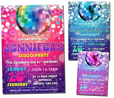 10 Personalised Kids Adult Disco Party Invitations Birthday Invites Dance Party • £6.86