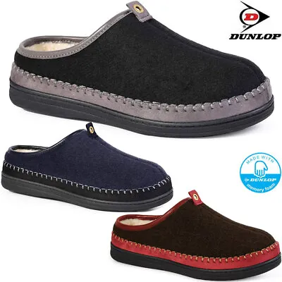 DUNLOP Mens Memory Foam Slippers Warm Fur Winter Slip On Clog Moccasins Shoes • £12.95