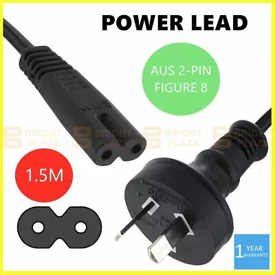 $12.95 • Buy 2 Pin Core Figure 8 IEC-C7 Power Lead AC Power Cord Cable Australian Mains Plug