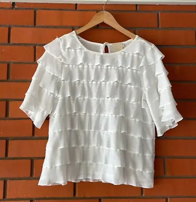 Anthropologie VANESSA VIRGINIA WhitWomen's Short Sleeve Layered Blouse Top Small • $9.99