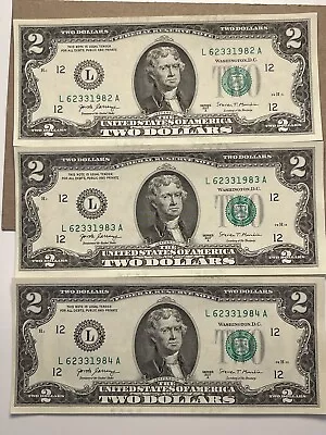 Sequential Uncirculated Two Dollar Bill $2 Note • $3.39