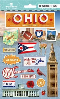 Crafts Stickers Dimensional Ohio Buckeye State Map Football Guitar Cardinal • $5.99