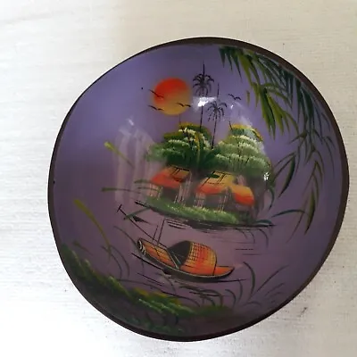 Handpainted Oriental Coconut Shell Dish /'bowl • £6