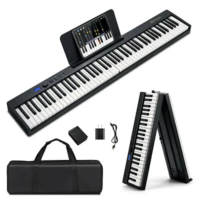 88-Key Folding Electric Piano Keyboard Semi Weighted Full Size MIDI Black • $138.49