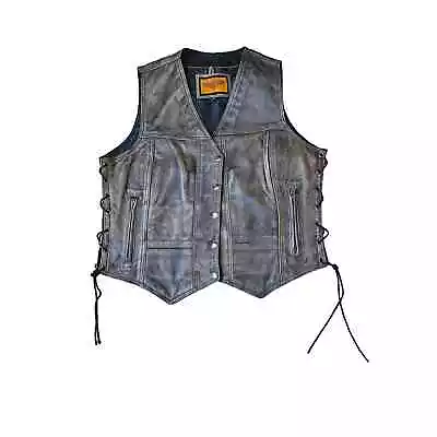 Dream Apparel Brown Leather Vest Biker Vest Motorcycle Vest Size Large • $45