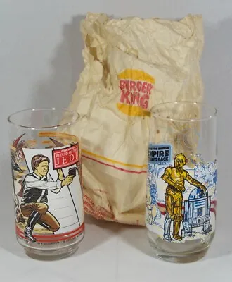 2 VTG Star Wars Coca Cola Burger King Glass 1980/83 + Bag - Han Solo 3CPO R2D2 • $19.99