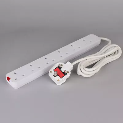 Power Strip UK 6 Gang Way Electric Mains Power 2.5M White Plug Sockets Extension • £6.99