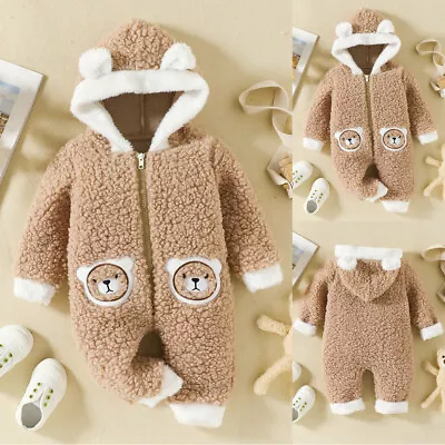 £2.99 • Buy Newborn Baby Girls Boy Romper Cute Bear Warm Hooded Coat Jumpsuit Clothes Outfit