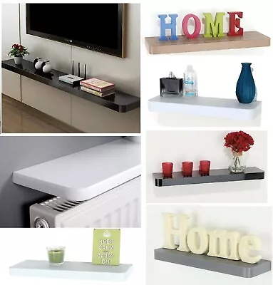 Floating Wooden Wall Shelves Home Decoration Display Unit TV Radiator Shelf New • £11.75