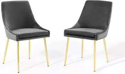 Viscount Performance Velvet Dining Chairs - Set Of 2 Gold Charcoal • $259.99