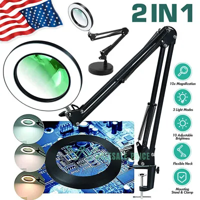 Magnifier LED Lamp 10X Magnifying Glass Desk Table Reading Light With Base Clamp • $9.99