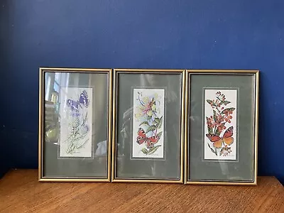 X3 Cash’s Vintage Woven Silk Framed Butterflies Embroidered • £25