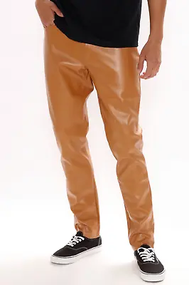 Men's GENUINE COW LEATHER Jeans Style 5 Pocket Motorbike Brown Pants New • $95.11