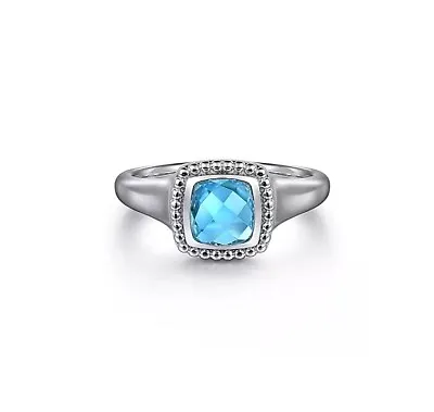 Gabriel & Co Sterling Silver Bujukan Blue Topaz Signet Ring • $220