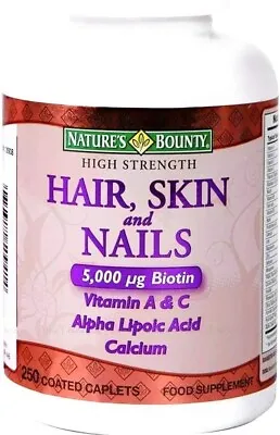 Nature's Bounty Hair Skin & Nails Food & Health Supplement 250 Coated Caplets • £4.95