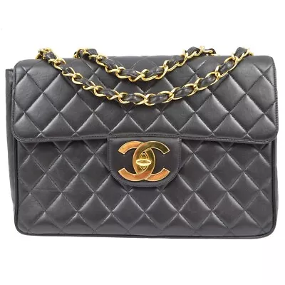 Chanel Black Lambskin Classic Flap Jumbo Shoulder Bag 120050 • £3890.10