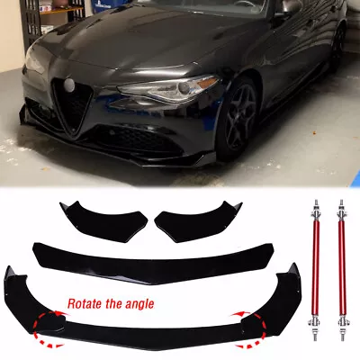 Front Bumper Chin Lip Spoiler Splitter +Strut Rods For Alfa Romeo Giulia 2017-21 • $109.11