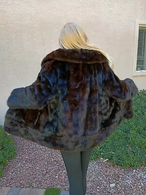 Women's Evans Genuine Natural Ranch Real Mink Fur Coat With Full Pelts • $125