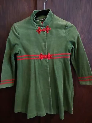 Vintage  Handmade Green Red XXS Jacket Blazer Asian  Corduroy Lined Mandarin • $13.99