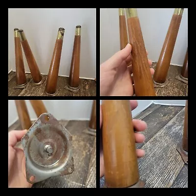 Vtg 4 MCM Furniture Table Chair Leg Set 11   Tapered Wood Round Hardware Salvage • $38