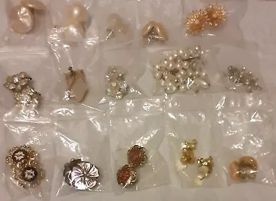 VTG Clip Om & Screwback Earrings  Rhinestone  Faux Pearl UnSigned • $9.99