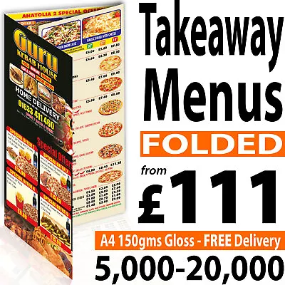 Takeaway FOLDED Colour A5 A4 Or A3 Printed Menus / Leaflets / Flyers 150gms • £185