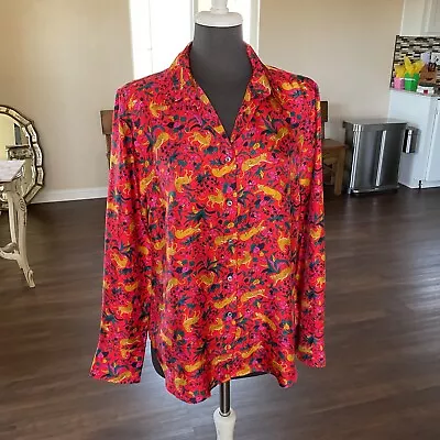 J Crew 12 Jungle Cat Womens Silk Button Up Long Sleeve Blouse • $49.99