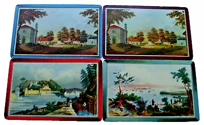 4 Single Vintage Swap Playing Cards Scenes Town Country Leisure  Blank Bk Pairs • $1.75