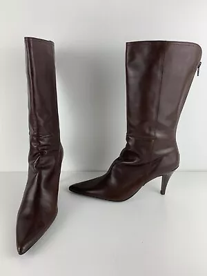 EzZio Brown Leather Point Toe Zip Up Boots Size 41 New Without Box • $150