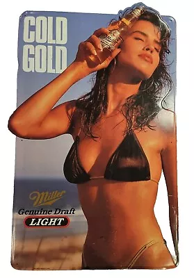 Miller Genuine Draft Cold Gold Metal Beer Sign. Vintage. 🔥 • $100