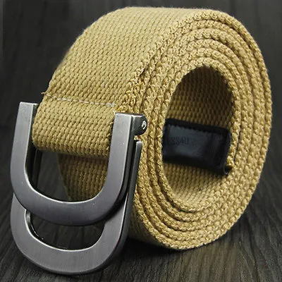 Men Women Canvas Belt Webbing D Ring Buckle Woven Waistband Durable Black • £10.97